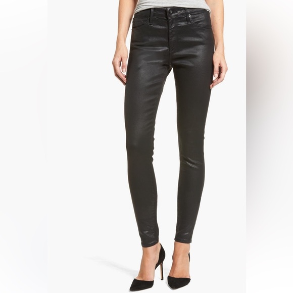 AG The Farrah High Rise Skinny Jeans in Leatherette Super Black Size 24 NWT - Picture 1 of 9